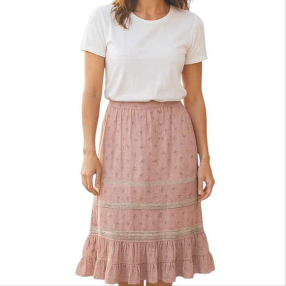 Eye Candy A-Line Eyelet Lace Tiered Skirt in Tanish Dusty Rose - Picture 1 of 6